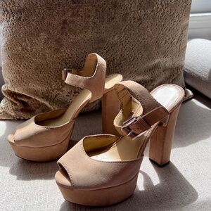 London Suede Leather Heel Sandals Beige 37